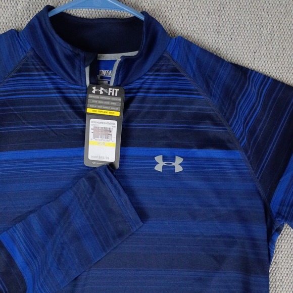 Under Armour Other - Under Armour Loose Pullover Mens M Blue Striped HeatGear 1/4 Zip Performance